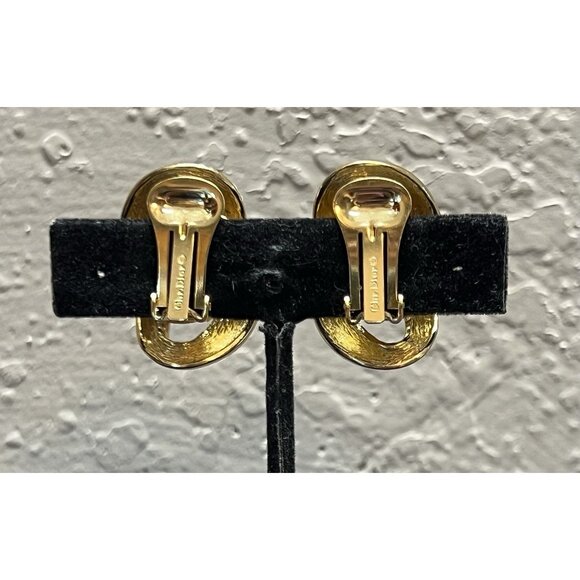 Vtg Christian Dior Earrings Signed Rhinestone Gold tone Runway Statement Clip On - Picture 7 of 11